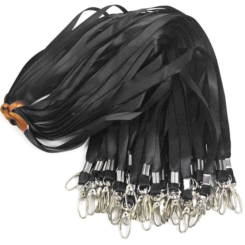 Ollain Black Lanyards for Name Tag Id Badges Nylon Cruise Lanyard Swivel Hooks Clips 100 Pack - Image 1